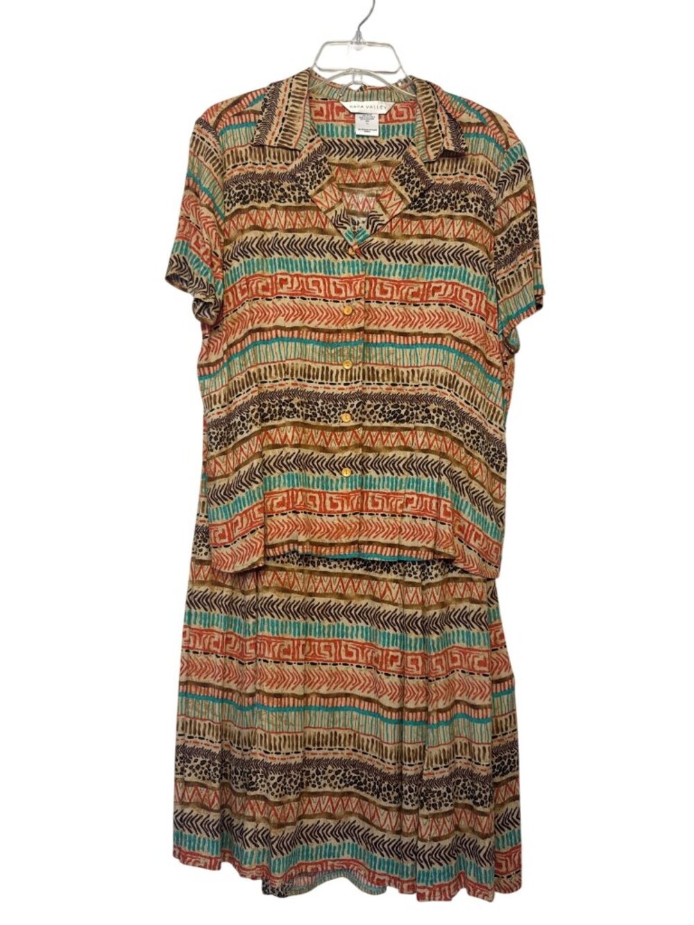 Napa Valley Womens Size 10 Button Front Tribal Print 2 pc Skirt Set Multicolor